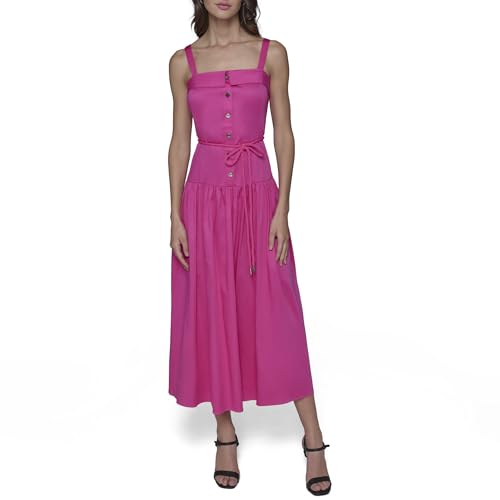 Image of Karl Lagerfeld Women's Sleeveless Square Neck Drope Waist Maxi Dress with Rope Belt