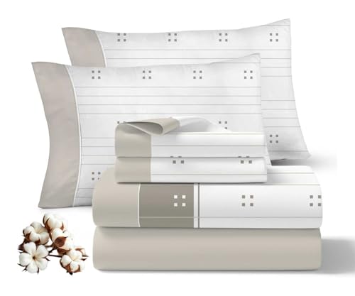 Viuda de Tolra | Juego de Sábanas 4 Piezas Beige para Primavera/Verano 100% Algodón para Cama 150 cm | Incluye Sábana Encimera, Bajera Ajustable y 2 Funda Almohada | Modelo Dulce