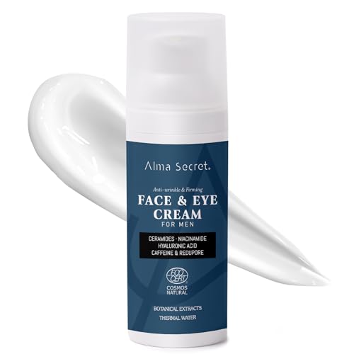Alma Secret | Crema Facial Hombre & Contorno de Ojos 2 en 1 | Hidratante Oil-Free con Ceramidas, Niacinamida y Cafeína | Reafirma, hidrata y minimiza poros | Todo tipo de pieles | 50 ml