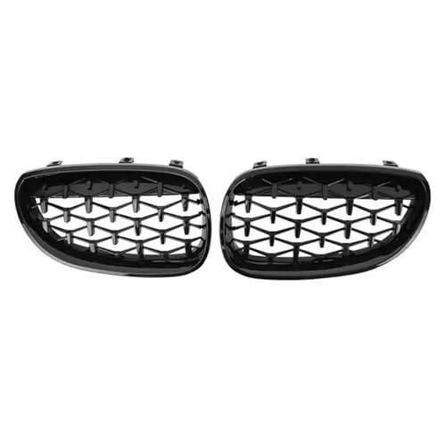 ラジエーターグリルミディアムネ ット 用BMW 5シリーズ E60 E61 M5 325i 2004-2009 フロントバンパー クロームスタイル フードグリル シングルライン スラット UWXYZABCD(Diamond-Chrome Black)