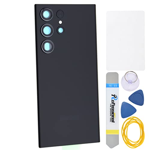Black Acrylic Glass Back Panel Cover Replacement for Samsung Galaxy S23 Ultra SM-S918B SM-S918U with Rear Camera's Frame and Glass Cover Pre Cut Adhesive and Installation Instruction Tool Kit