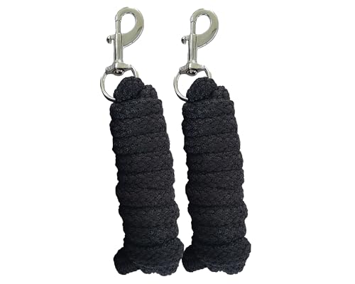 Brama-West Führstrick Pferd 2m - Robuster Strick mit silbernem Karabinerhaken - Sicheres Anbindeseil für Pferd, Pony, Esel & Stall - Schwarz (Schwarz, 2er Set)