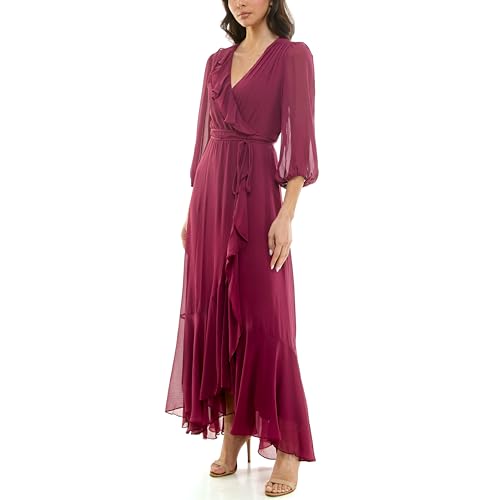 Image of Maison Tara Women's V-Neck Ruffle Faux Wrap Maxi Dress
