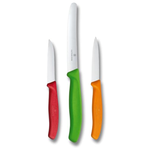 Victorinox Swiss Classic, Küchenmesser Set, 3teilig, Gemüse-, Tomaten- und Frühstücksmesser, Robuster Kunststoffgriff, Rostfreier Stahl, Farbig