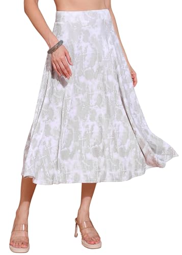 Image of FRAULEIN Women's Tie-Dye A-Line Self Design Printed Maxi /Midi Skirt | High Waist Flared | Soft Ribbed Texture | Casual Summer Knee Length Vacation Skirt