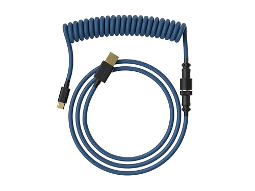 Image of Ranked Coiled Keyboard Cable | Handcrafted Double-Sleeved Braided Cable | USB Type C to A | 5-Pin Aviator Connector for Custom Mechanical Gaming Keyboard | Support Fast Charge 20W (Skydiver)