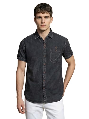 Image of Kuons Avenue Men's Denim Casual Shirt | Regular Fit | Half Sleeves | Spread Collar | Stylish Denim Shirt for Men