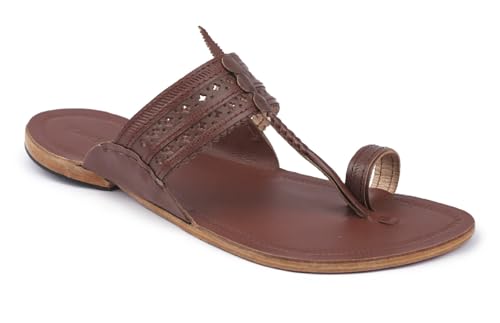 Image of KORAKARI Men Kolhapuri Chappal Handcrafted Sandal Smooth and Comfortable Flip Flops Slipper Stylish Anti Slip Design Genuine Leather Traditional Footwear.