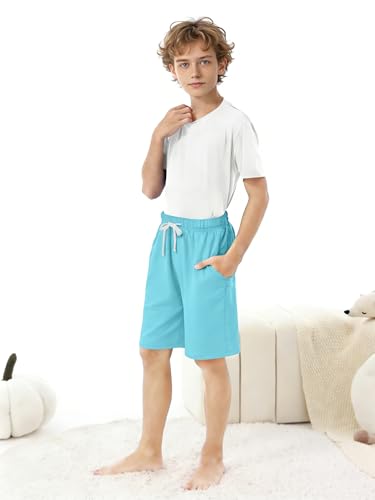 Image of Cooraby 2 Pack Boys Pajamas Shorts with Drawstring Pockets Teens Pull-on Pajamas Shorts Sport Casual Shorts for Youth