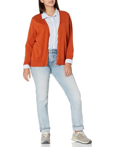 Amazon Essentials Damen Leichter Cardigan mit V-Ausschnitt (in Übergröße erhältlich), Rostfarben, XL