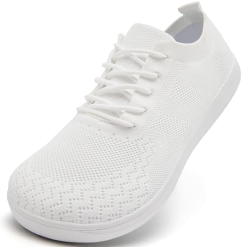 RJYWGS Barfuss Schuhe Herren Barfußschuhe Barfuß Loafer Leichte Hallenschuhe Sneaker & Sportschuhe Turnschuhe Laufschuhe Breiter Minimalistische Barfussschuhe rutschfeste Gummisohle Weiße 43