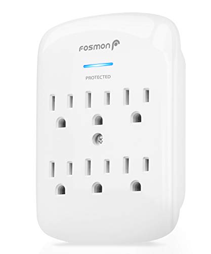 Fosmon 6-Outlet Power Strip Surge Protector 1200 Joules, Wall Mount Adapter Tap, Multi-Plug Outlet Wall Charger Extender, Charging Station, ETL Listed for Home, Dorm Room & Office - White