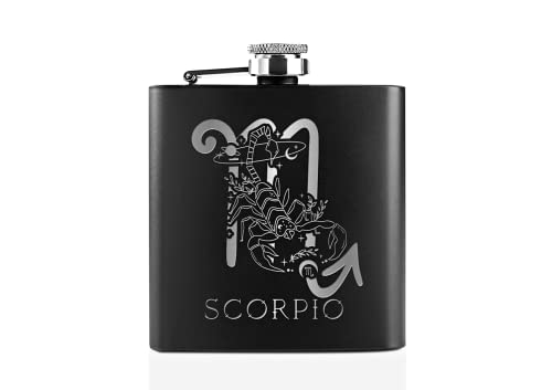 Onebttl Zodiac Theme Gifts Stainless Steel Hip Flask 6oz, Birthday Gifts for Women Men- Scorpio