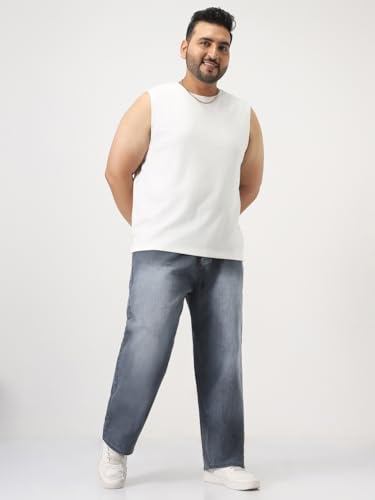 Image of Urbano Plus Men's Loose Baggy Fit Washed Denim Jeans Non-Stretchable