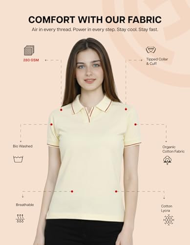 Image of Scott International Women's Cotton Polo T-Shirt | Half Sleeve Plain Collar Tee | Stylish Casual Top | Plain T-Shirt for Girls | Workwear for Office & Casual Wear