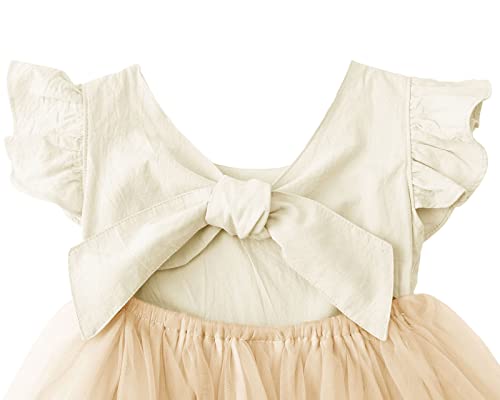 Dutebare Toddler Girls Tulle Tutu Dress Linen Ruffle Tie Back Sleeveless Kids Princess Party Dresses3