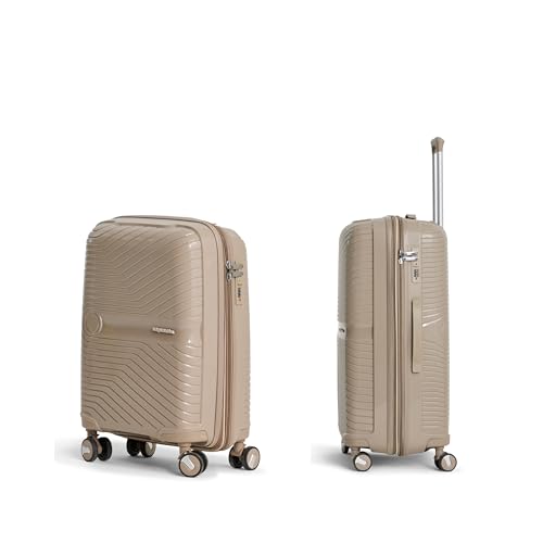 Image of 2 Pc Set 50 cms & 61 cms- Small (Cabin) & Medium Polypropylene 360 Degree 8 Wheels Trolley Bag for Travel Hard Case Luggage, Combination Lock with 3 Yrs Warranty (Coffee)