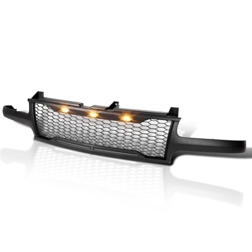 Spec-D Tuning Matte Black Mesh Grille w/LED Lamps Compatible with 1999-2002 Chevy Silverado 1500