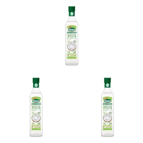 Image of KLF Nirmal Cold Pressed Virgin Coconut Oil | 500 ml | Glass Bottle | Great for Cooking & Personal Care (Pack of 3)