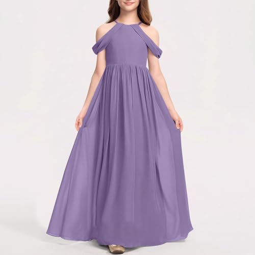 Lmdudan 2025 Off Shoulder Bridesmaid Dresses Girl Dress Formal Dress Teen Girls Wedding A-line Chiffon Party Dresses 3-14Y3