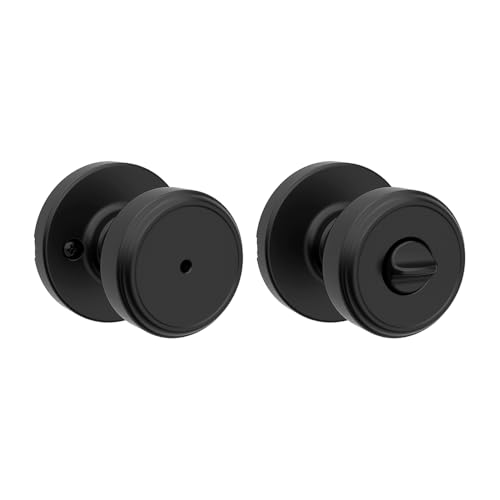 Image of Kwikset Maven Interior Privacy Door Knob with Lock, Round Door Handle for Bathroom and Bedroom, Matte Black Keyless Turn Lock Doorknob, with Microban Protection