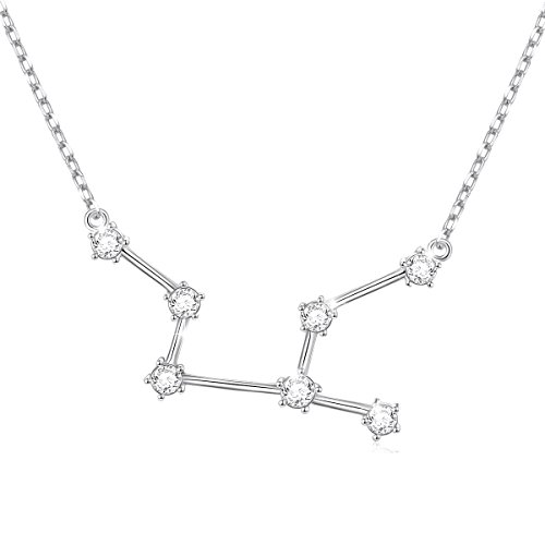 925 Sterling Silver CZ Astrology 12 Constellation Horoscope Sign Astrology Zodiac Star Necklace Birthday Jewelry for Women,18-20 inch