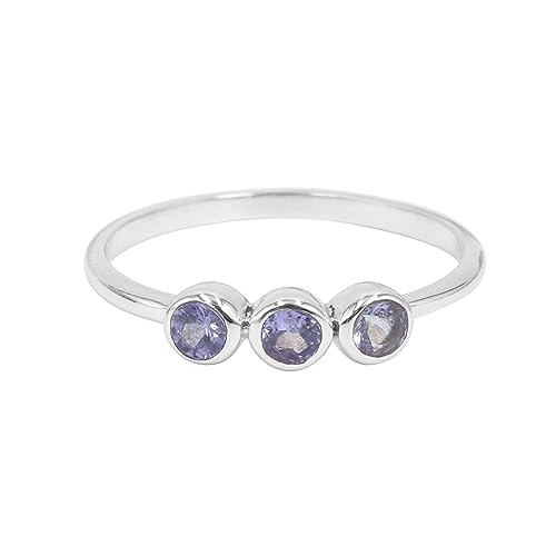 Bague tanzanite en argent 925 à 3 pierres pour fiançailles femme taille 7