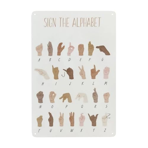 Vintage Tin Sign Asl American Sign Language Alphabet Educational S Abc Playroom Wall Art Boho Classroom Decor Homeschool S Art 8x12 Inch Cafe School Decoration