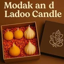 Venvintra Handcrafted Indian Dessert Scented Candle Set Traditional Laddu and Modak Shaped Cement Mold with SOYA Wax Candles for Diwali Pooja Spiritual Celebrations and Housewarming (White, 4) 3