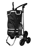 Faltbarer Aluminium Einkaufstrolley 57L (48L + 9L Kühlfach) Schwarz, 50kg Traglast, 35x45x98cm, Eva Treppenräder Ø32cm, Klappbar, Als Sackkarre & Umhängetasche nutzbar, Einkaufswagen Haken