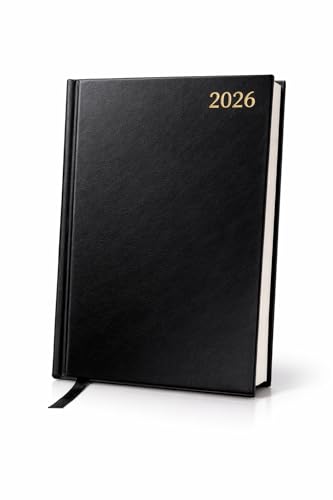 Top Sale 2026 A5 Day Per Page Diary | Full Saturday & Sunday Pages | Half-Hourly Appointments | Hardback Black Planner with Ribbon Marker