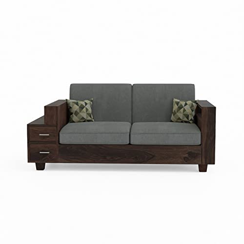 Image of Solid Sheesham Wood Sofa Set 4 Seater Sofa Set 2+1+1, Sofa Sets for Living Room, Four Seater Sofa Set with Attached End Table, 6 Drawer Storage, Rosewood, Walnut Finish