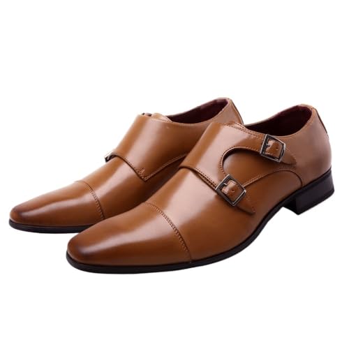 Men's Dress Oxford Shoes Classic Monk Strap Leather Business Wedding Shoes for Office Plus Size Formal Footwear(11) Brown2