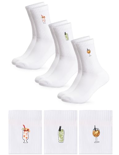 Occulto Damen & Herren Motiv Tennissocken 3er Pack (Modell: Robin), Statement Tennis Socken Drinks 39-42