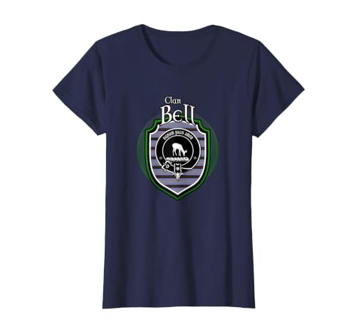 Bell Clan Crest | Scottish Clan Bell Family Crest Badge T-Shirt, Women, Navy Blue, Small