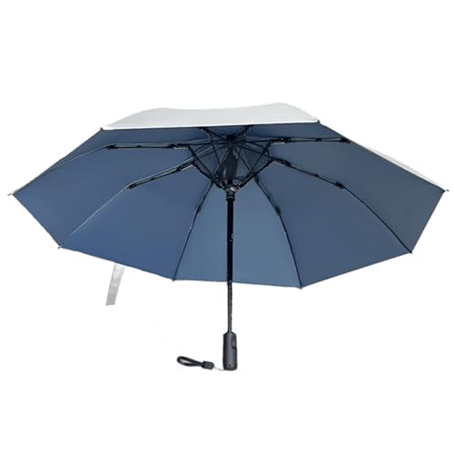 Klaisy Sombrilla recargable por USB con ventilador integrado y dos funcionalidades para lluvia o sol, Azul oscuro en el interior