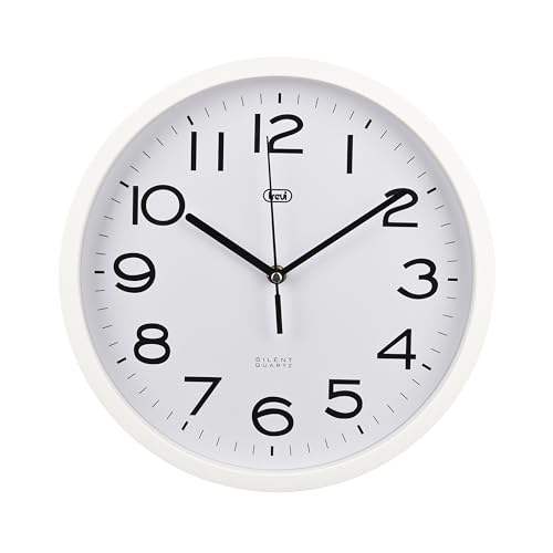 Trevi OM 3302 S Orologio da Parete Silenzioso con Movimento SWEEP, Diametro 30cm, Design Moderno ed Essenziale, Ideale per Camera da Letto e Ufficio, Funzionamento con Batteria Stilo AA, Bianco