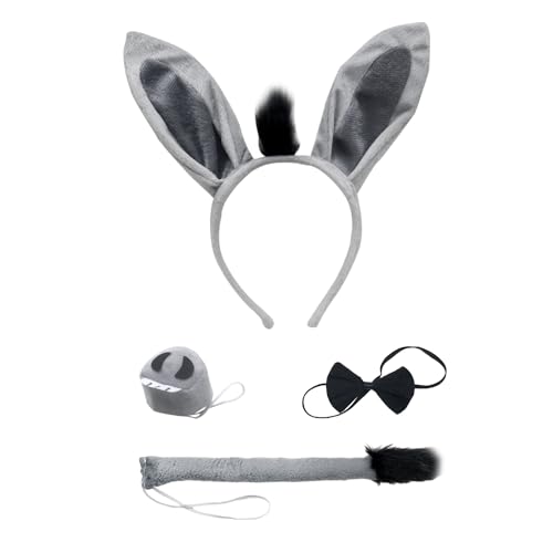 JTMKYO Conjunto de 4 peças de fantasia de cinzento, orelhas e cauda, acessórios de fantasia de animal, diadema com orelhas de animal, fantasia de , diadema de , brinquedo