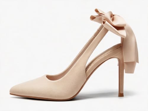Image of Coutgo Womens Slingback High Heels with Bow Closed Pointed Toe Wedding Bride Dress Shoes Satin Pumps