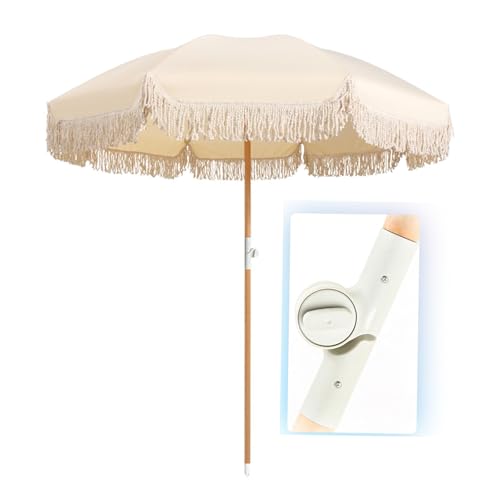 Fransen Sonnenschirm 200 cm Holz-Sonnenschirm Mit Quasten Marktschirm Gartenschirm Terrassenschirm Rund UV50+ Neigbar Kippbar Mit Tragetasche(Beige) Fransen Sonnenschirm 200 cm Holz-Sonnenschirm Mit Quasten Marktschirm Gartenschirm Terrassenschirm Rund UV50+ Neigbar Kippbar Mit Tragetasche(Beige)