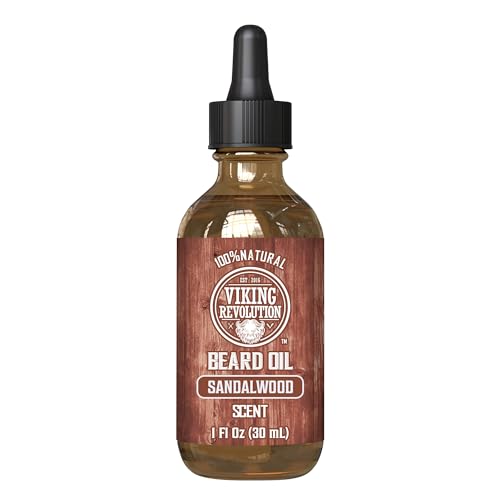 Viking Revolution Beard Oil for Men - Natural Mens Beard Oil with Argan Oil and Jojoba Oil - Beard Softener, Strengthens and Moisturizes - Beard Conditioner for Men (Sandalwood, 1 Pack)