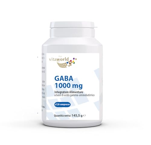 Vita World GABA 1000 mg 120 compresse ad alto dosaggio di aminoacidi corporei vegani Made in Germany