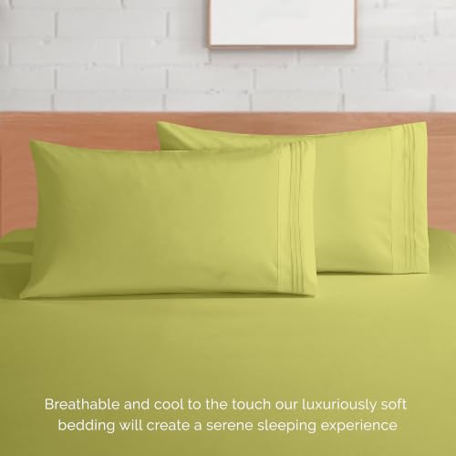 Image of Elegant Comfort Luxury 1500 Premium Hotel Quality Microfiber 4-Piece Sheet Set - Wrinkle Resistant, All Around Elastic Fitted Sheet, Deep Pocket up to 16 inch, Full, Pistachio Green