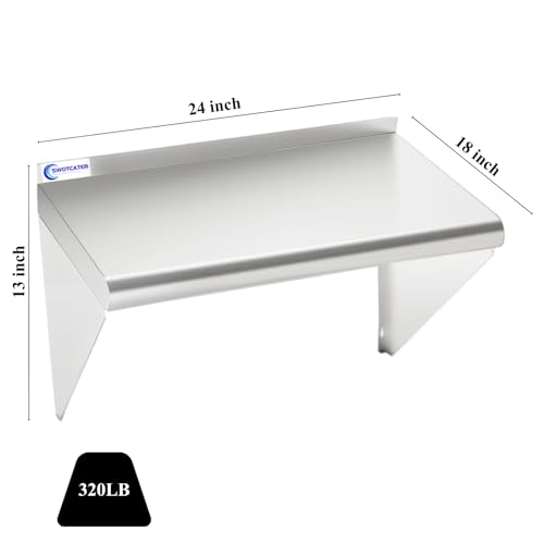 Image of 2 Pack Stainless Steel Shelf 18 inchx24 inch 320LB, Commercial Stainless Steel Shelves Wall Mounted, Heavy Duty Metal Floating Shelving for Home Kitchen, Restaurant, Garage