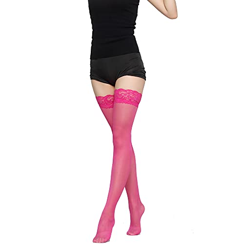 Image of KACOLOR Lace Top Thigh High Stockings with Antiskid Silicone Silky Sheer Stay Up Pantyhose Hosiery for Women