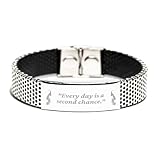 Generic Every day is a second chance. Quote about A reminder to embrace new beginnings and opportunities. Stainless Steel Bracelet gift for friends and family, Small, black