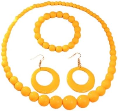 Colorful Orange Necklace Earrings Bracelet Jewelry Set for Women Summer Beach Neon Acrylic Beaded Choker Necklace Earring Bracelet 80s Party Accessories image 5