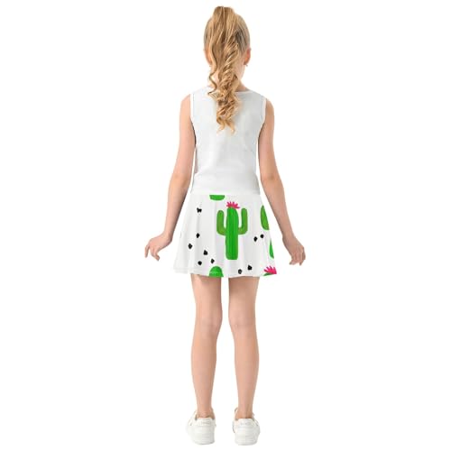 Joisal Athletic Shorts Girls Skorts Western Green Cacti Plants Skirts with Shorts Running Flowy Skort 3t4