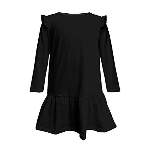 Ruffle Dresses For Girl Long Sleeve Rffle Trim Casual Cute Spring Fall Shift Dress Black 9-10 Years #TOP2