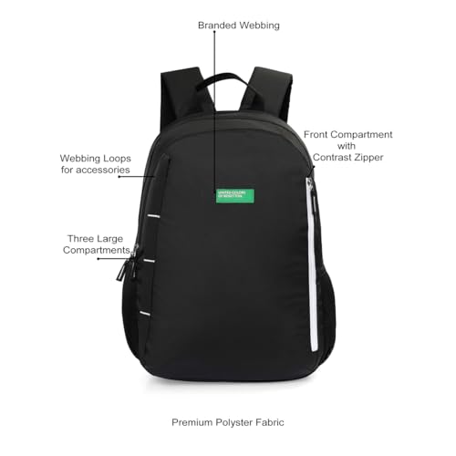 Image of United Colors of Benetton Fabio 30L Backpack, Water-Resistant, 3-Compartment Design, Stylish & Functional for College & Travel, with 1-Year Warranty